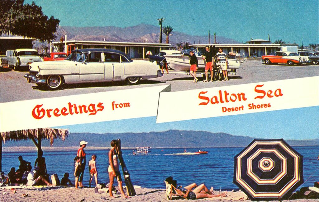 Carte postale de Bombay Beach en Californie quand c'était encore un paradis.